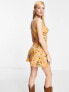 Фото #4 товара Topshop jersey twist front in large floral mesh mini dress in multi