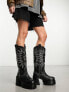 Фото #5 товара ASOS DESIGN Cosmic leather cleated western knee boots in black