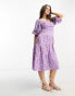 Influence Petite puff sleeve square neck midi dress in purple floral print Purpur-Bunt, 34 - фото #4