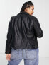 Only Curve faux leather biker jacket in black