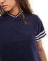 COLLUSION boxy v-neck cropped t-shirt in navy Синий, 44 - фото #3