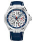 ფოტო #1 პროდუქტის Men's Automatic Blue Alligator Embossed Genuine Leather Strap with White Stitching Watch 44mm