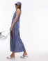 Topshop sleeveless high slit column maxi dress in blue stripe print