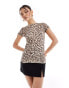 ASOS DESIGN short sleeve slinky top with tie back in leopard print