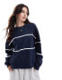 Фото #1 товара Pieces Sport Core sweatshirt with piping detail in blue and white