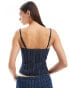 Фото #3 товара Lioness denim cami corset top with bow detail co-ord in dark blue pinstripe