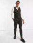 Фото #4 товара ASOS DESIGN wedding skinny wool mix suit waistcoat in dark green herringbone