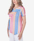 ფოტო #5 პროდუქტის Women's Paradise Island Short Sleeve Spliced Stripe Top