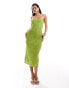 ASOS DESIGN textured cami midi dress with pearl trim straps in bright green Зеленый, 42 - фото #2