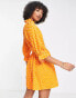 Фото #2 товара Vero Moda long sleeve v neck mini dress with shirred cuffs and high neck in orange print