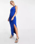 Фото #8 товара Only ruched maxi dress with side split in bright blue