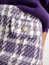 ASOS DESIGN boucle mini skirt with button detail in lilac check