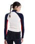 Tommy Jeans 1/4 zip rib colour block top in white and navy