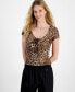 Juniors' Printed Lace Cap Sleeve Top Nude Combo, S - фото #1