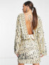 Фото #2 товара ASOS DESIGN embellished patchwork mini dress with waist detail in gold
