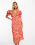 Influence wrap front midi dress in red floral print