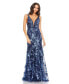 Women's Floral Embellished Sleeveless Plunge Neck Gown