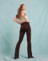 Miss Selfridge low rise deep fold over waistband flare legging in chocolate Коричневый, 32 - фото #3