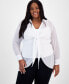 Фото #1 товара Trendy Plus Size Tie-Front Long-Sleeve Blouse, Created for Macy's