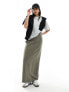 4th & Reckless tailored column maxi skirt in olive