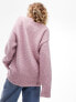 Topshop knitted long line v neck boucle jumper in pink