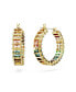 ფოტო #2 პროდუქტის Multicolored Baguette Cut Gold-Tone Plated Matrix Hoop Earrings