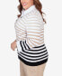 Plus Size Neutral Territory Collar Trimmed Embellished Stripe Two in One Sweater