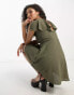 Фото #4 товара ASOS DESIGN flutter sleeve mini tea dress with buttons in khaki