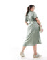 Фото #3 товара Vero Moda Curve shirt midi dress with tie belt in green