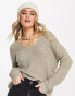 JDY lightweight v neck jumper in beige