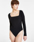 ფოტო #1 პროდუქტის Women's Square-Neck Ribbed Bodysuit, Created for Macy's