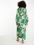 ASOS DESIGN tie front maxi shirt dress in large retro green floral print