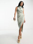 Фото #1 товара ASOS DESIGN high neck manipulated tuck midi pencil dress in sage green