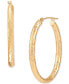 ფოტო #3 პროდუქტის Etched Tube Oval Hoop Earrings in 14k Gold, 1-3/8"