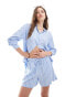 Vero Moda linen blend loose a line shorts co-ord in blue stripe