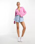 ASOS DESIGN slinky shirt bodysuit with plunge neck in pink