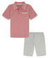 ფოტო #1 პროდუქტის Little Boys Monogram Pocket Pique Short Sleeve Polo Shirt and Twill Shorts, 2 Piece Set