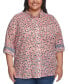 Фото #1 товара Plus Size Floral Roll-Tab Button-Up Shirt