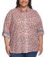 ფოტო #1 პროდუქტის Plus Size Floral Roll-Tab Button-Up Shirt