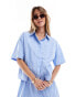 Pieces cotton stripe shirt co-ord in blue BLAU, S - EU 36 - фото #1