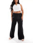 Фото #1 товара Pieces Curve linen touch wide leg trouser in black