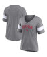 Фото #1 товара Women's Heathered Gray Oklahoma Sooners Arched City Sleeve-Striped Tri-Blend V-Neck T-shirt