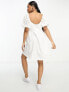 Фото #3 товара ASOS DESIGN broderie mini smock dress with curve seam in white