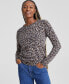 Women's 100% Cashmere Leopard-Print Crewneck Sweater, Created for Macy's Soft Black Combo, L - фото #1