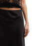 Y.A.S satin lace trim maxi skirt with side slit in black