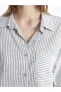 Фото #8 товара LCW Vision Çizgili Kısa Kollu Keten Karışımlı Kadın Gömlek
