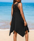 Фото #3 товара Women's Black Jersey Handkerchief Hem Cover-Up Dress
