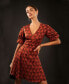 Фото #7 товара Women's Printed V-Neck Tiered Bubble Puff Sleeve Mini Dress