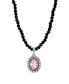 Crystal Rimmed Topaz Oval Black Beaded Adjustable Necklace