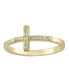 Cubic Zirconia Sideways Cross Ring in Gold Over Sterling Silver